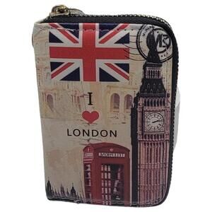 London Themed Zip Wallet with UK Flag and Big Ben Design